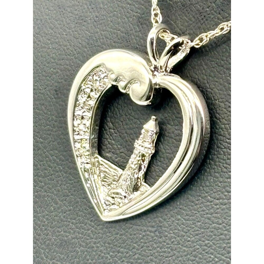 Thomas Kinkade Sterling Silver Pave Diamonds, Beacon of Hope Lighthouse Necklace - Picture 6 of 11